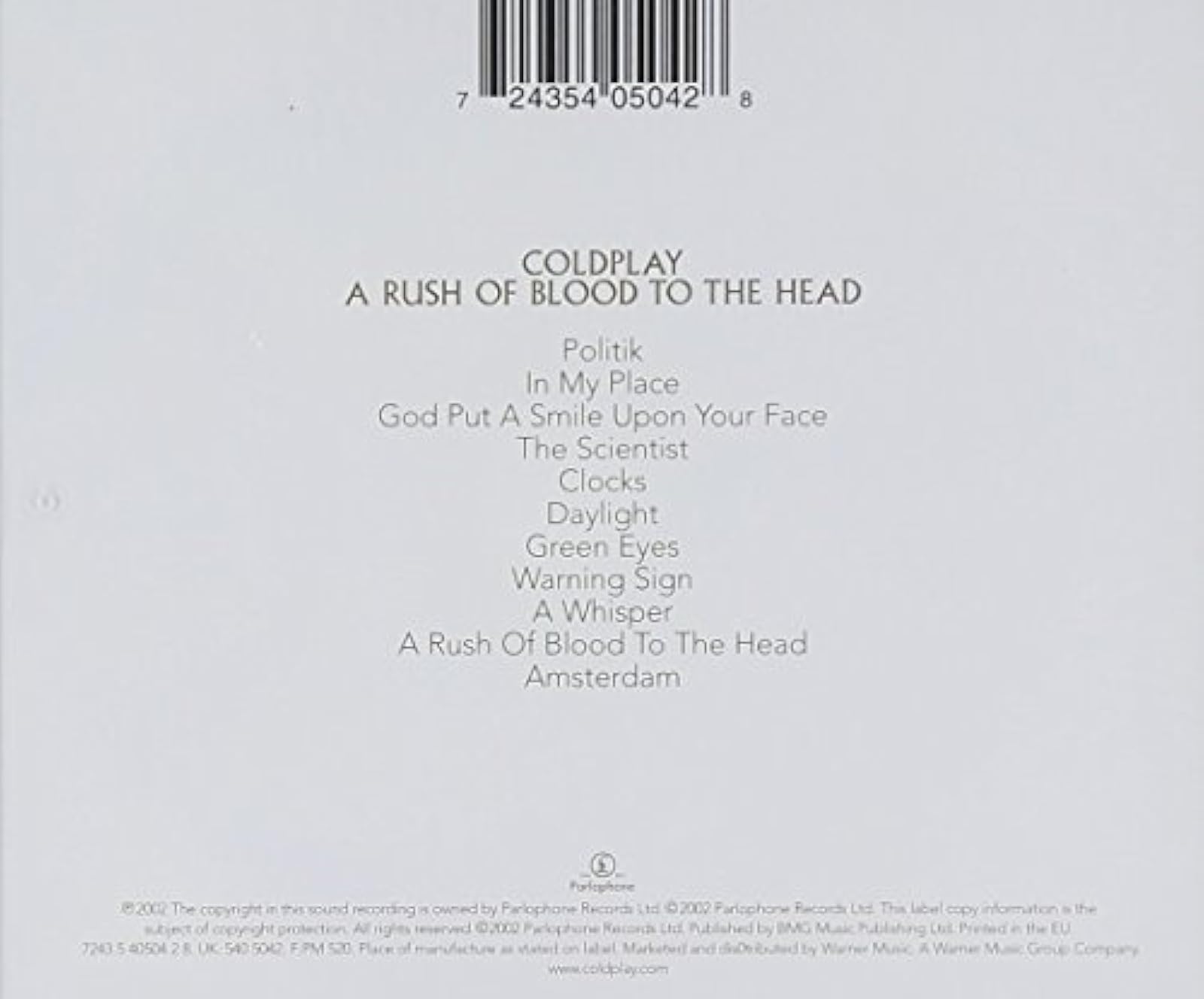 Image 1 of A Rush Of Blood To The Head By Coldplay On Audio CD Album 2002 Black