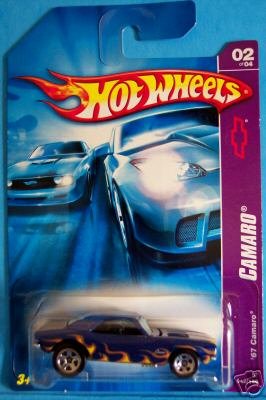 Image 0 of Mattel Hot Wheels 2007 1:64 Scale Blue With Flames 1967 Chevy Camaro Die Cast Ca