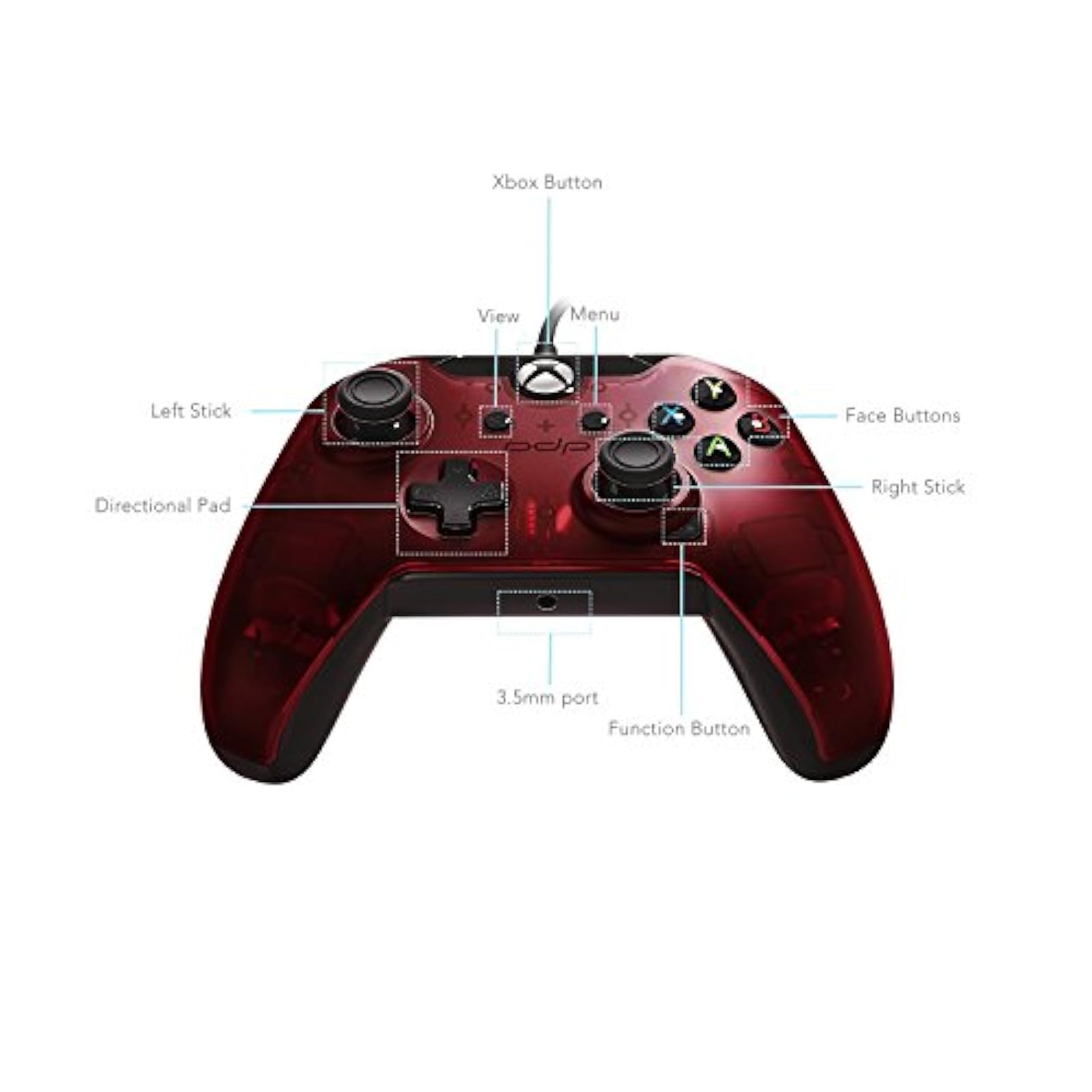 Image 3 of PDP Wired Controller For Xbox One Xbox One X And Xbox One S Crimson