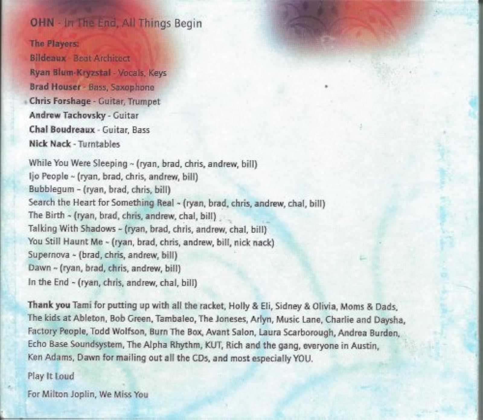 Image 2 of In The End All Things Begin By Ohn On Audio CD Album