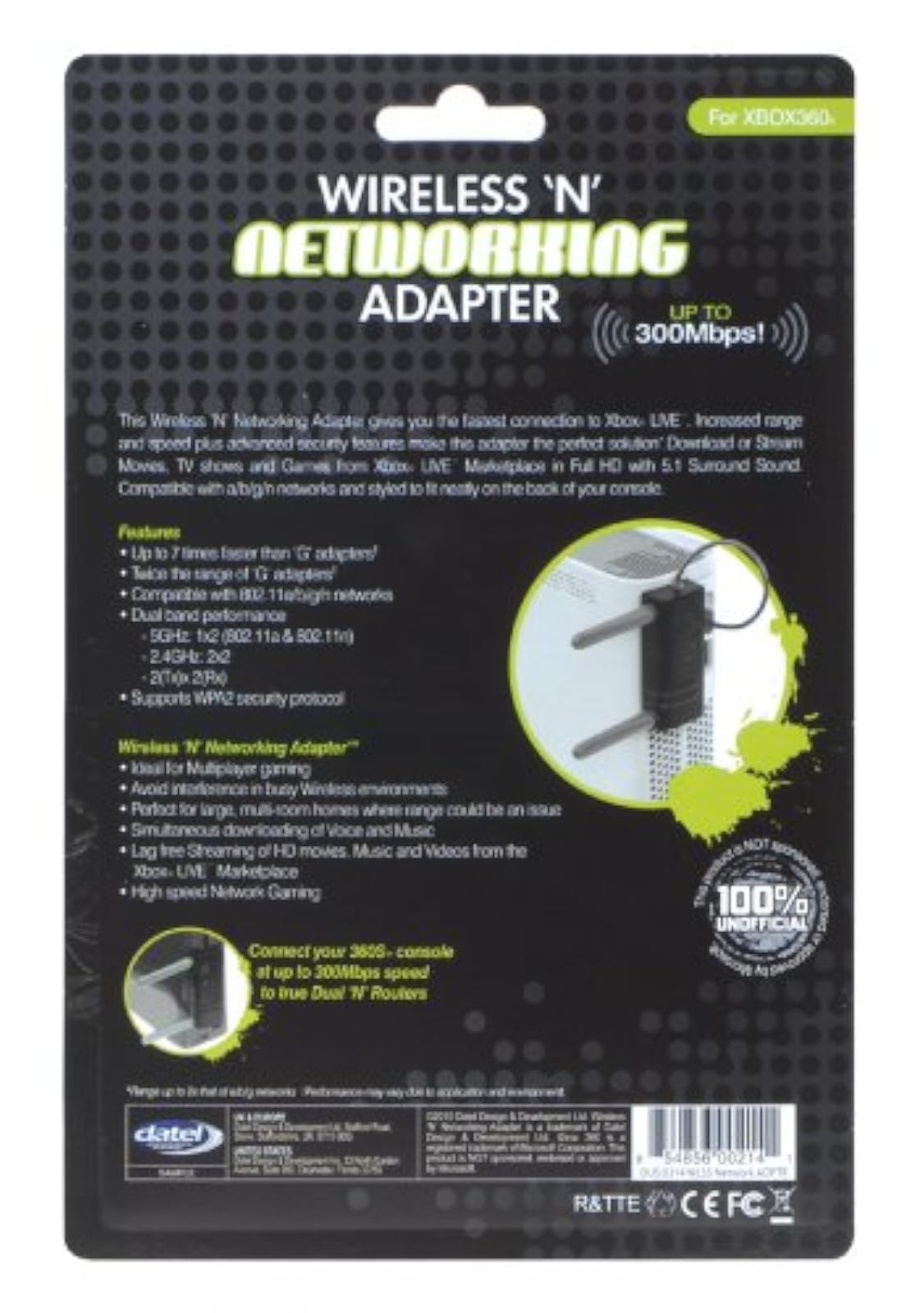 Image 2 of Datel Wireless 'N' Networking Adapter Black Xbox 360 For Xbox 360