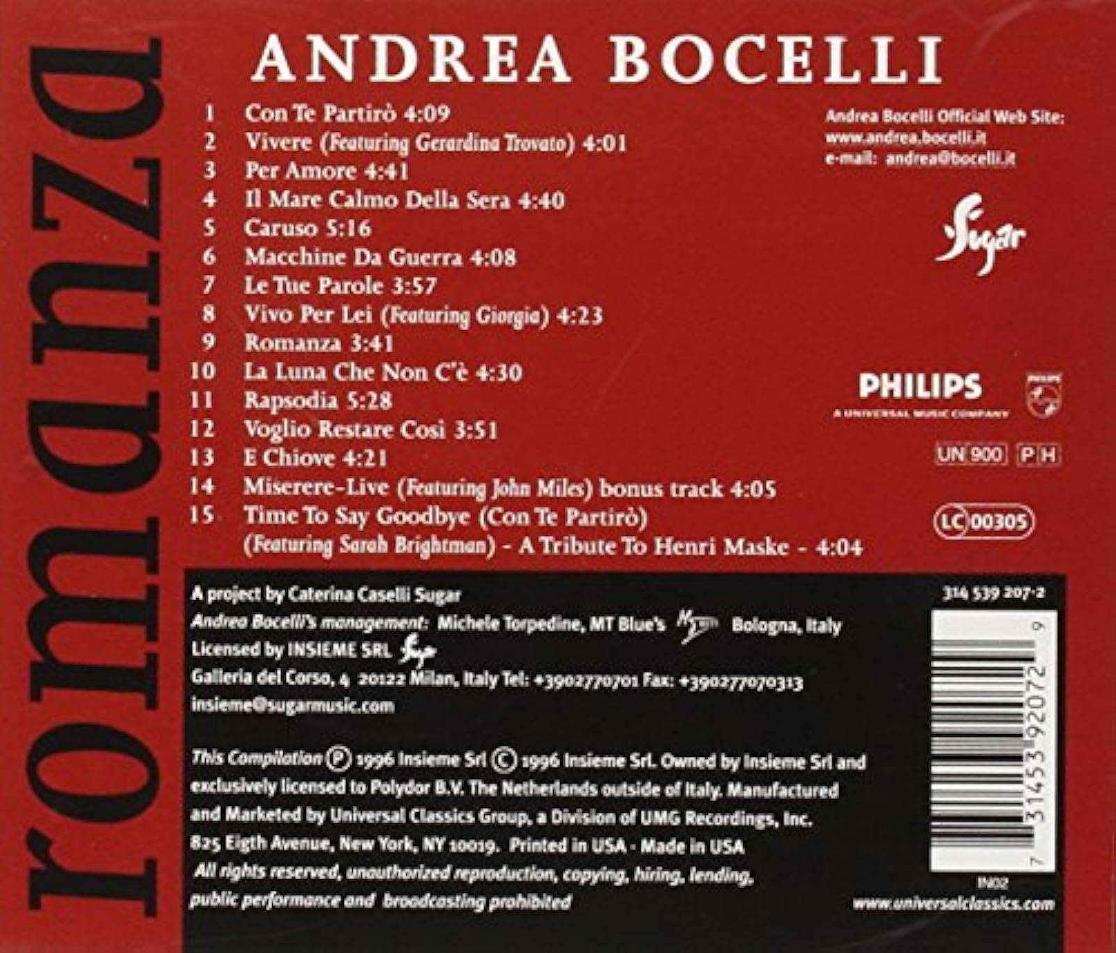 Image 1 of Romanza By Andrea Bocelli 1997 On Audio CD Album Classical