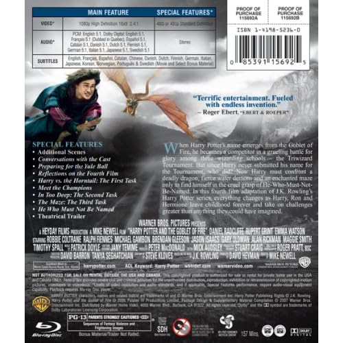 Image 1 of Harry Potter And The Goblet Of Fire Blu-Ray With Daniel Radcliffe