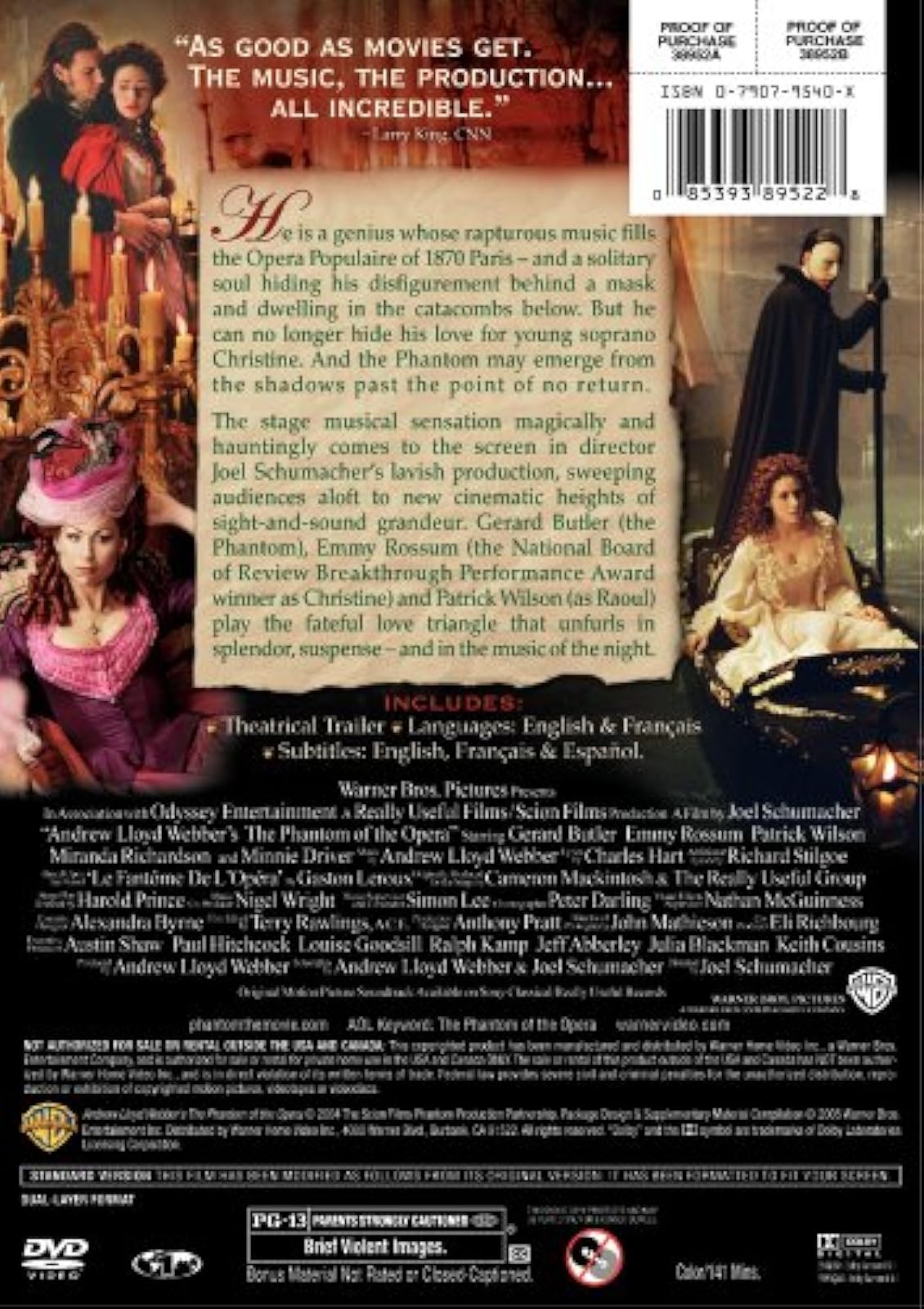 Image 2 of The Phantom Of The Opera Full Screen Edition On DVD With Gerard Butler