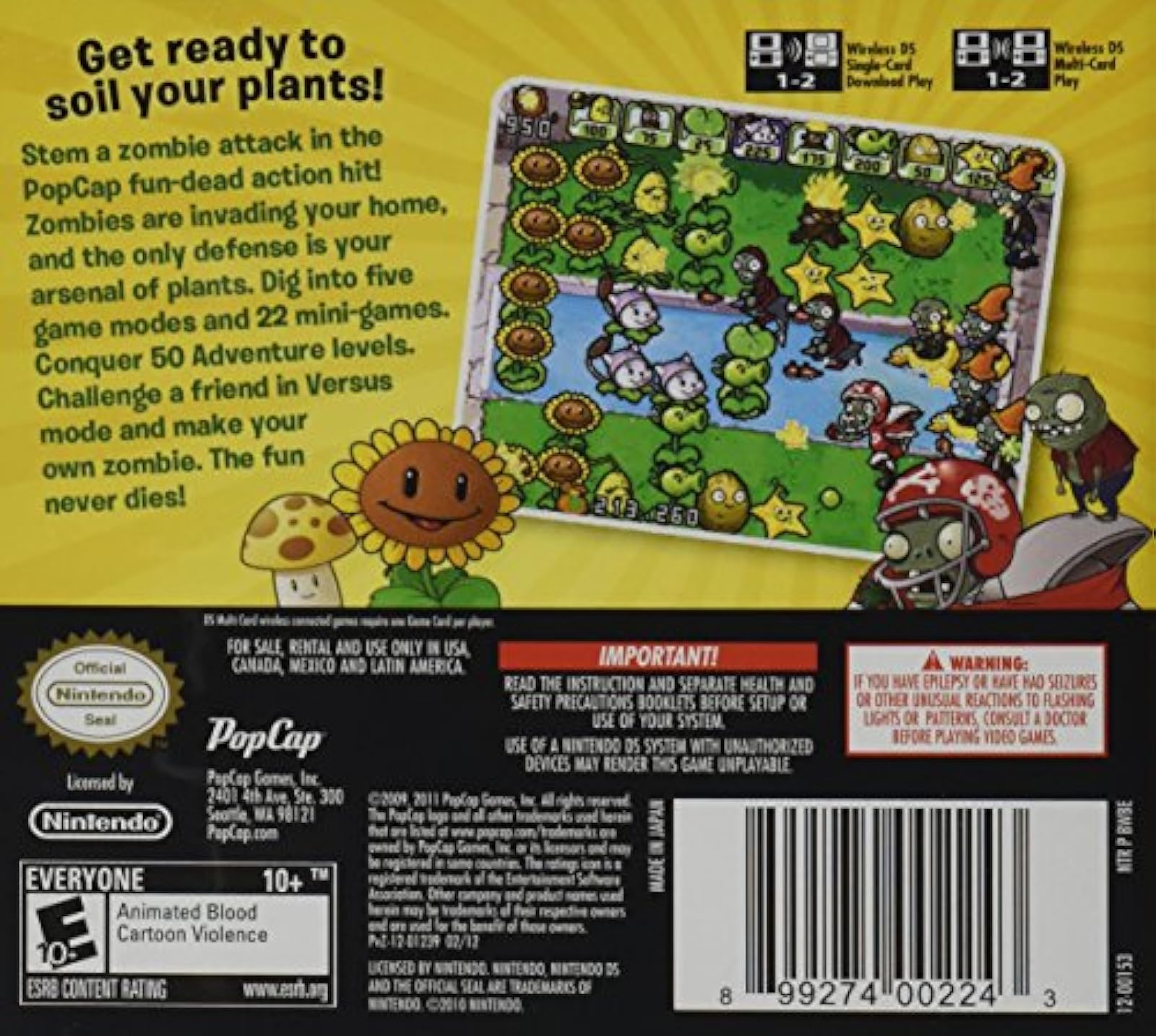 Image 3 of Plants Vs Zombies For Nintendo DS DSi 3DS 2DS