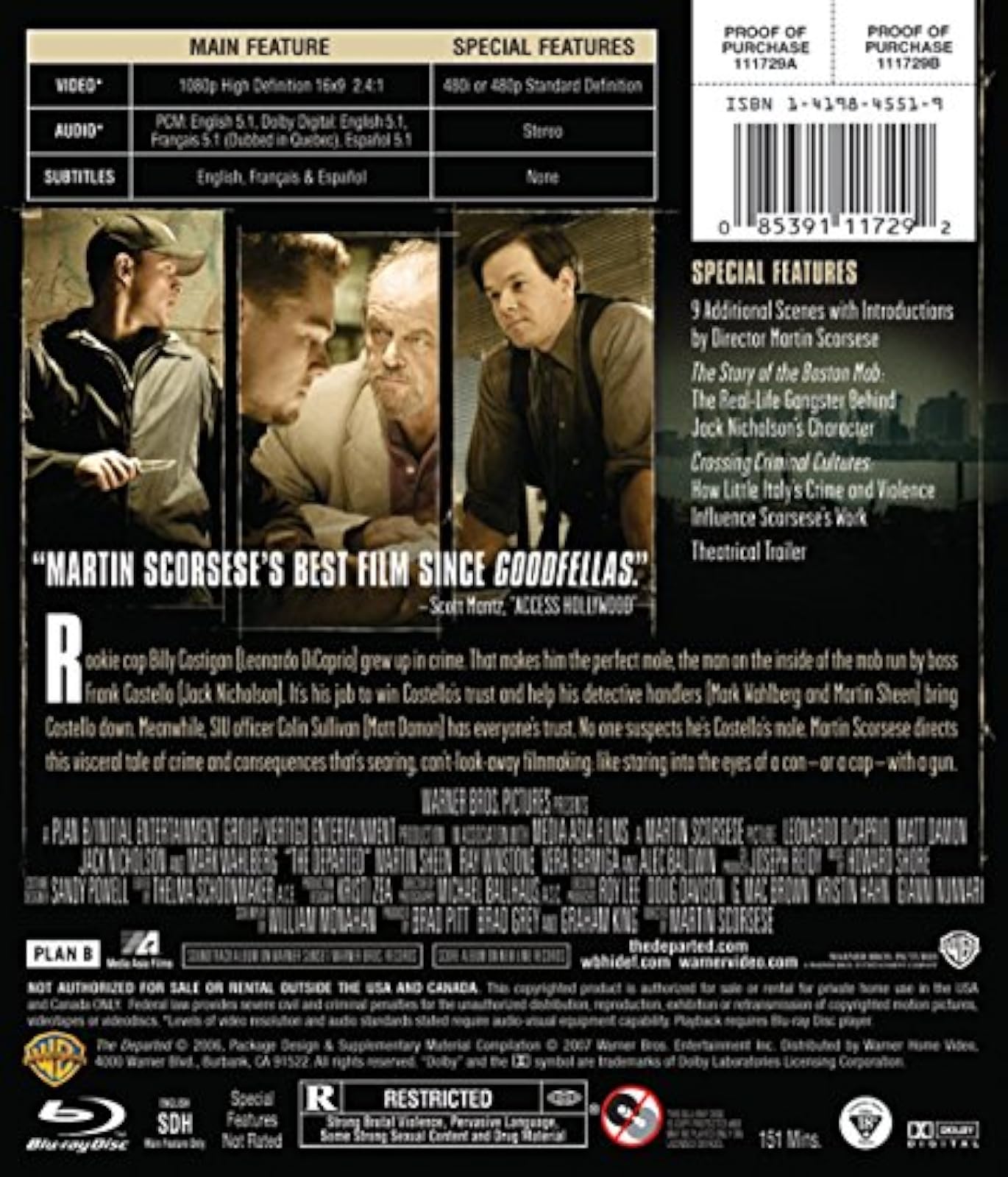 Image 2 of Departed On Blu-Ray With Leonardo Dicaprio Jack Nicholson Matt Damon 