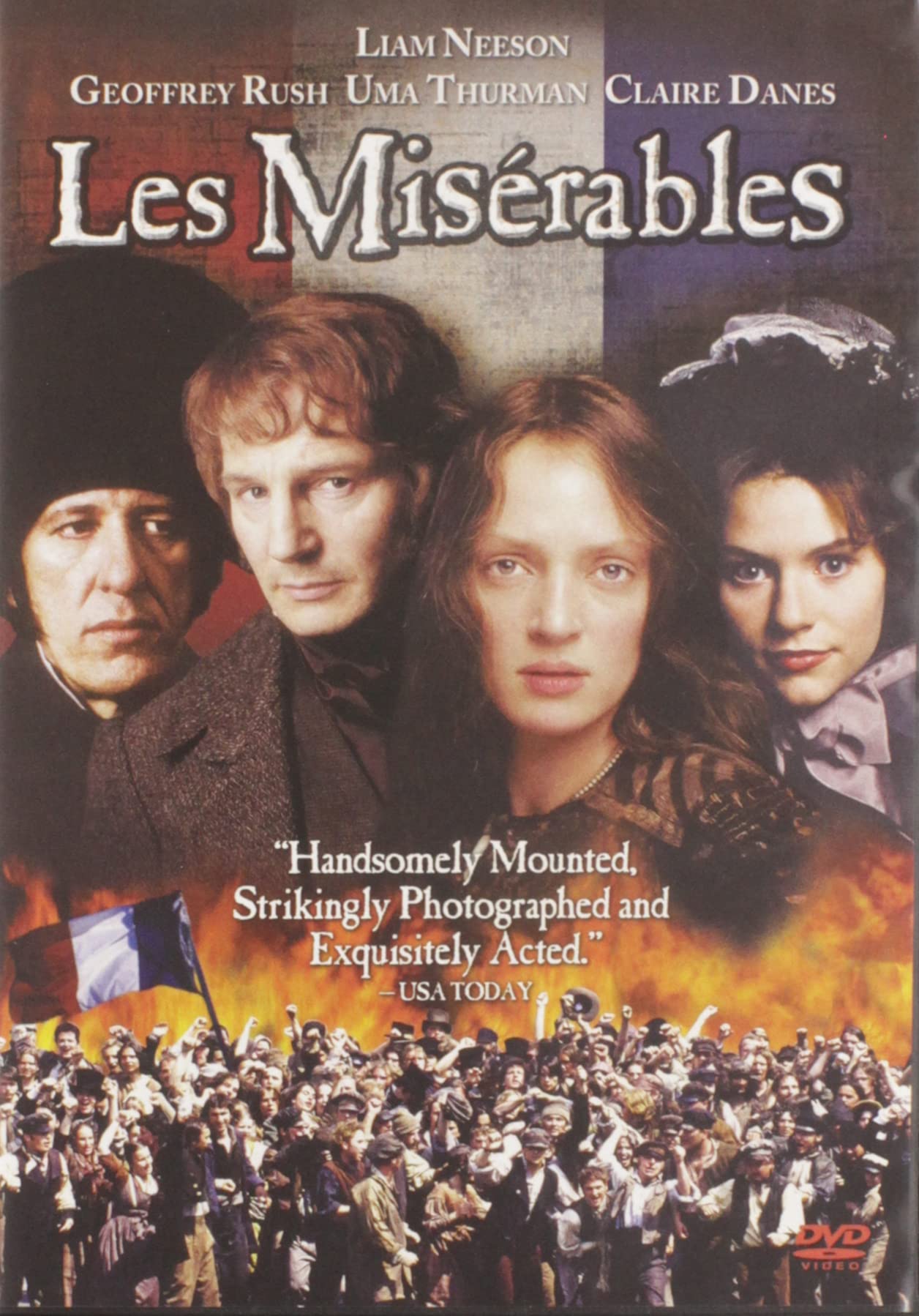 Les Miserables On DVD With Liam Neeson Geoffrey Rush Uma Thurman