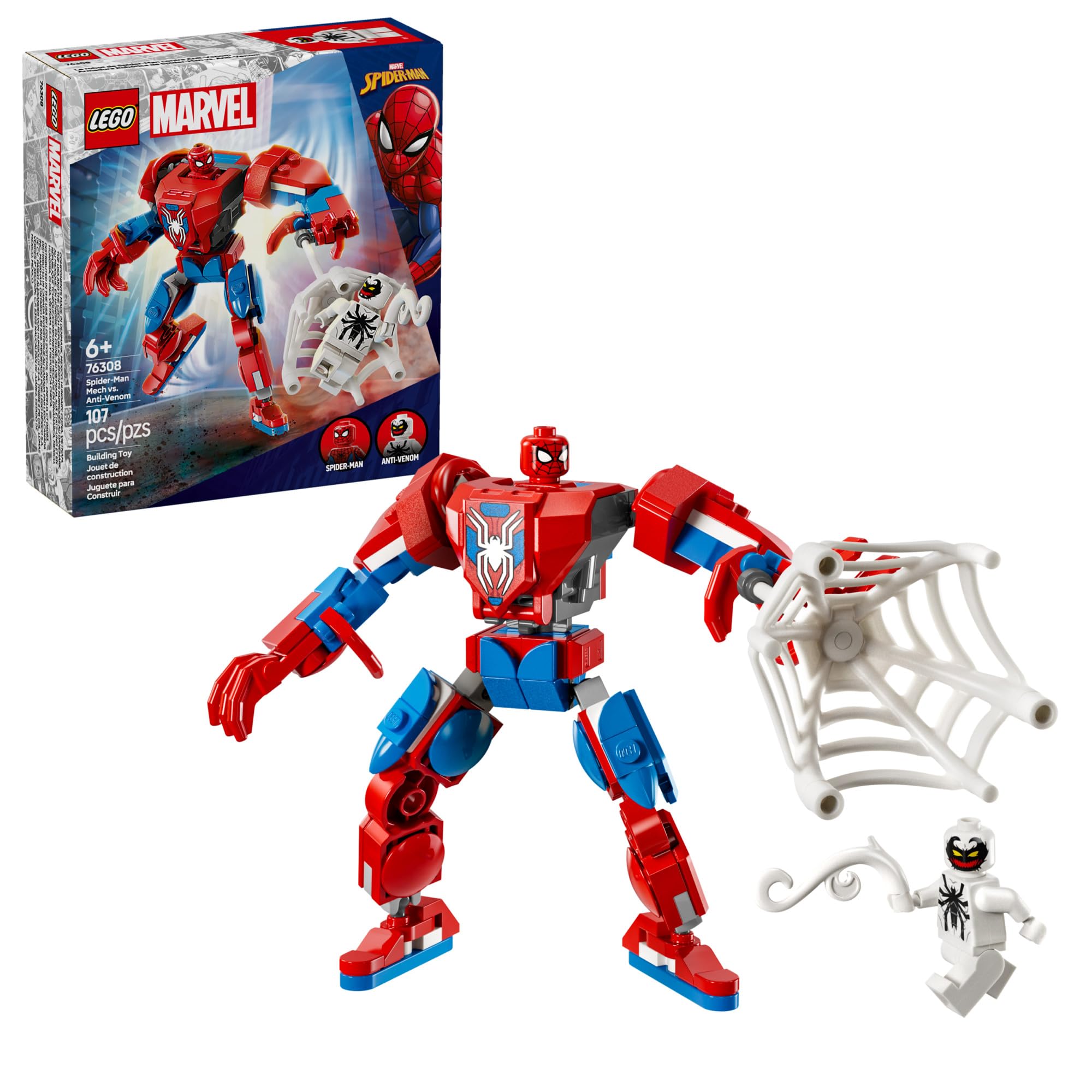 Image 0 of Lego Marvel Spider-Man Mech Vs Anti-Venom Building Toy Set Spider-Man