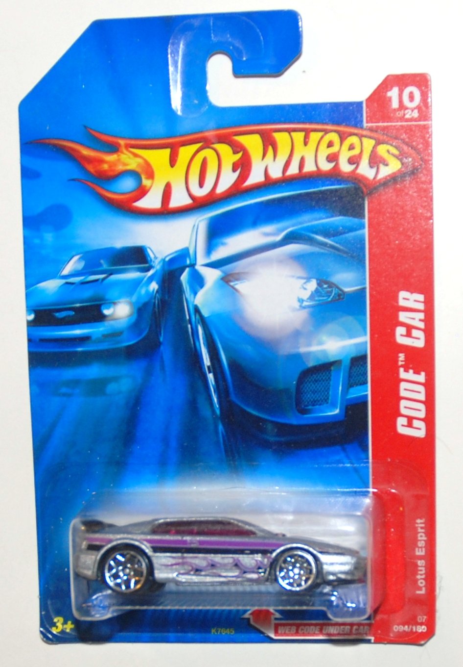 2007 Hot Wheels Code Car Lotus Esprit Silver With Purple Flames 10 Of 24 094/180