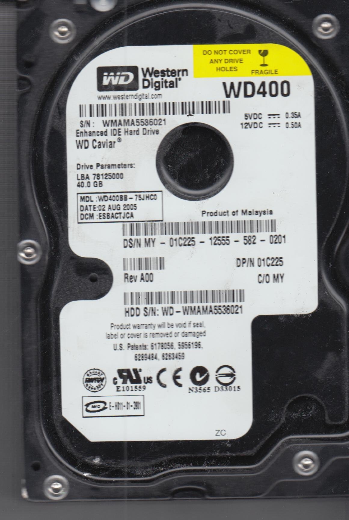 Image 0 of WD400BB-75JHC0 Dcm Esbactjca Western Digital 40GB IDE 3.5 Hard Drive