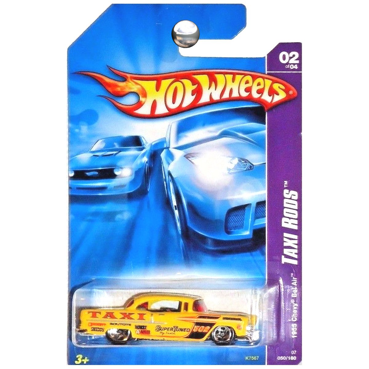 Image 0 of Mattel Hot Wheelss 1:64 Scale Yellow 1955 Chevy Bel Air Taxi Rod Die