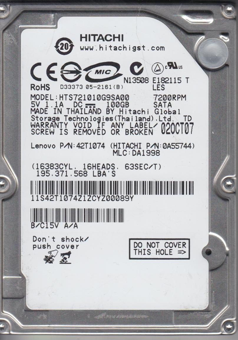 Image 0 of Hitachi Travelstar 7K100 HTS721010G9SA00 100GB SATA Laptop Hard Drive 7200RPM 8M