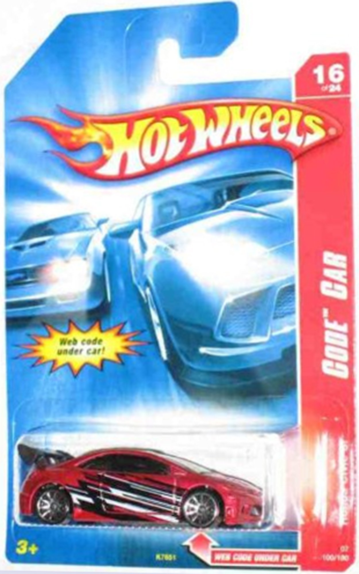 Image 0 of Hot Wheels 2007 100 Code Car Series Red Honda Civic Si On A Blue Hot
