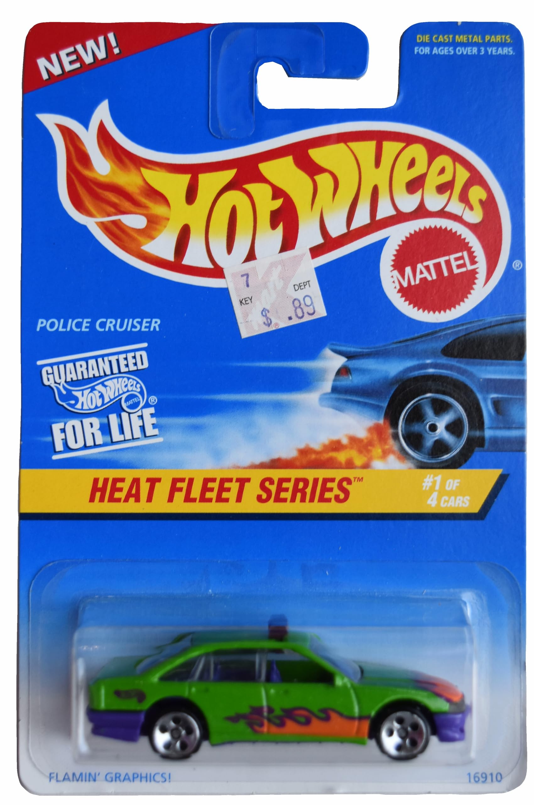 Image 0 of Hot Wheels Police Cruiser Heat Fleet Series 1/4 Green 5 Dot Toy Car