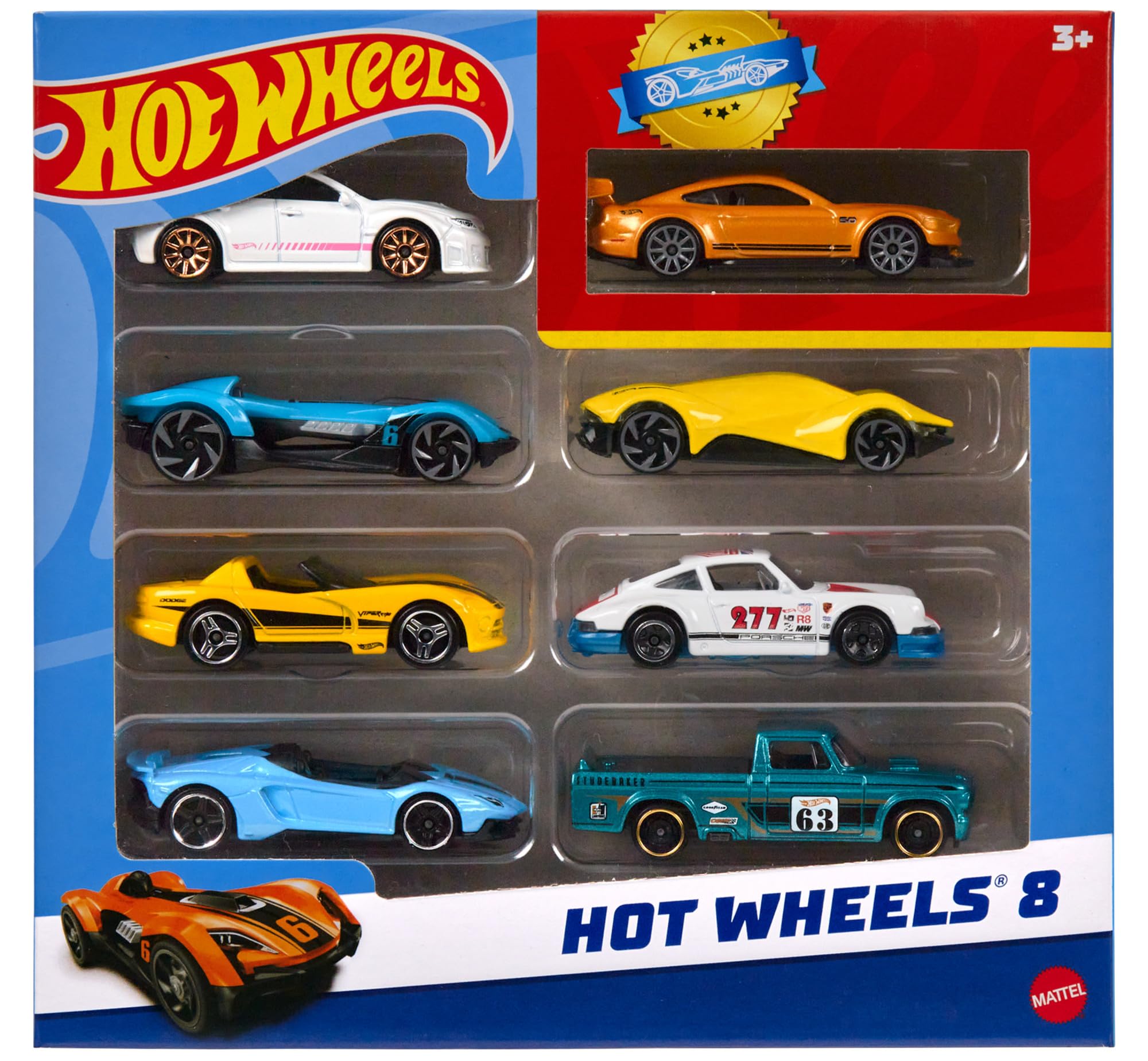 Image 0 of Hot Wheels Set Of 8 Basic Toy Cars And Trucks In 1:64 Scale Includes 1