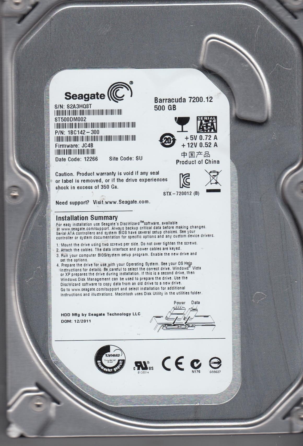 Image 0 of Seagate Barracuda ST500DM002 500 GB 3.5 Internal Hard Drive SATA 7200 RPM 16 MB