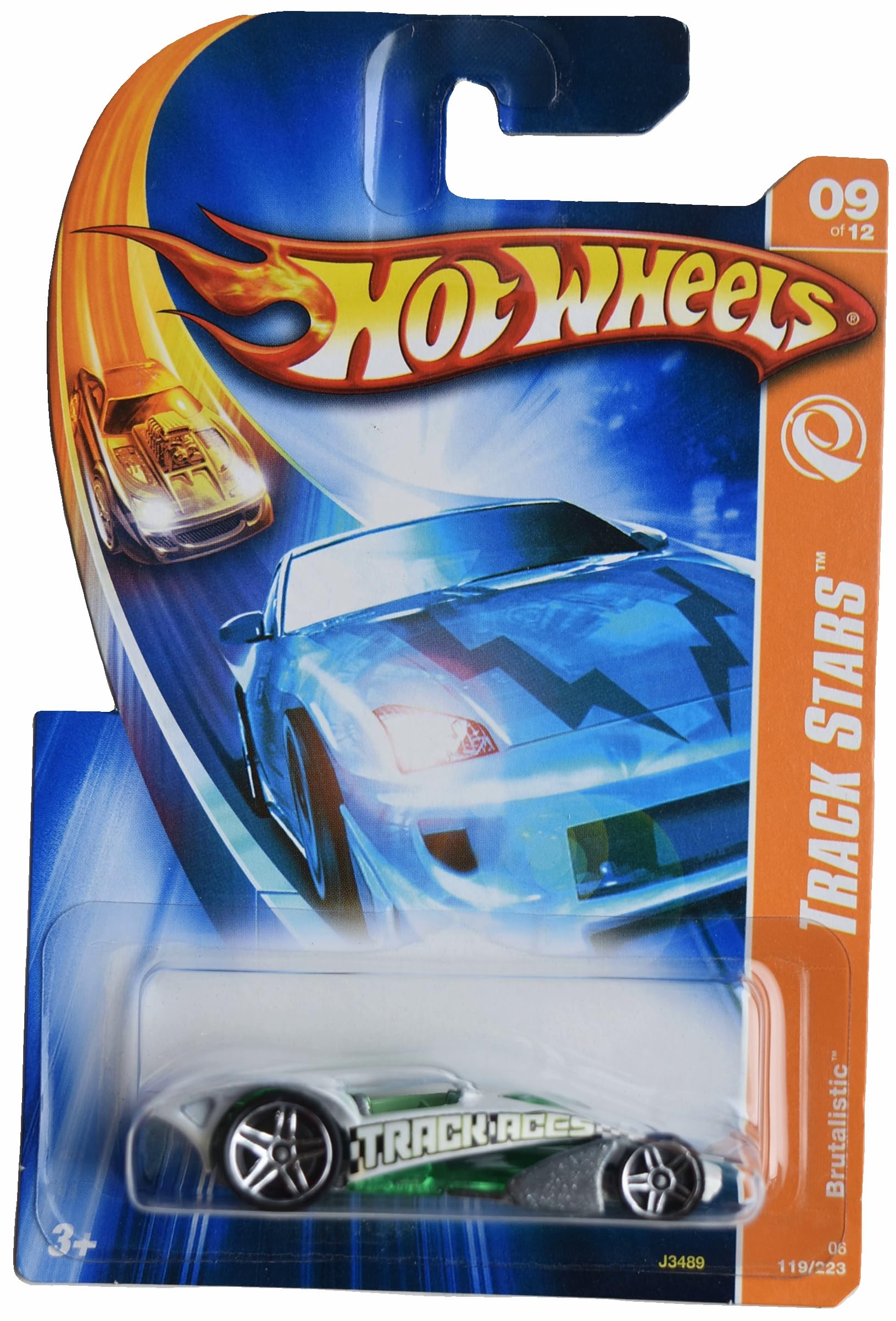 Hot Wheels Brutalistic Track Stars 9/12 Silver/Green 119/223 Toy Car